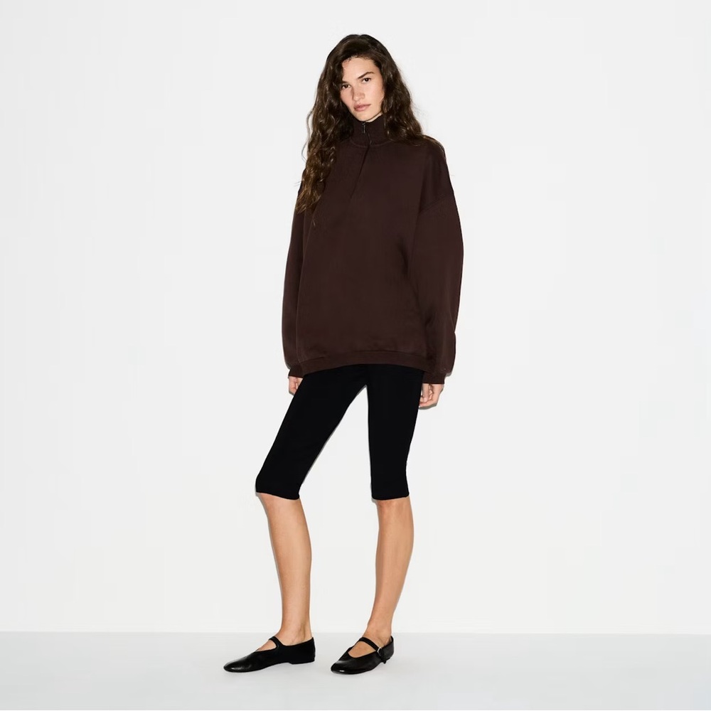 Skims Boyfriend Fleece Oversized Half-Zip Pullover In Espresso